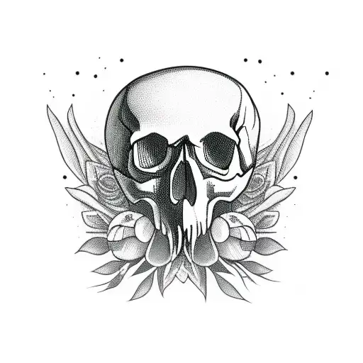 Skull With Crow And Tulips