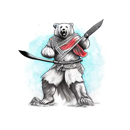 Man Riding A Bear Wielding A Battle Axe