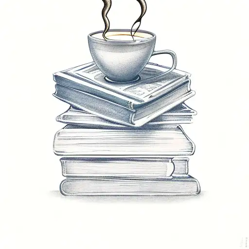 A Big Pile Of Ancient Books With One Cup Of Coffee