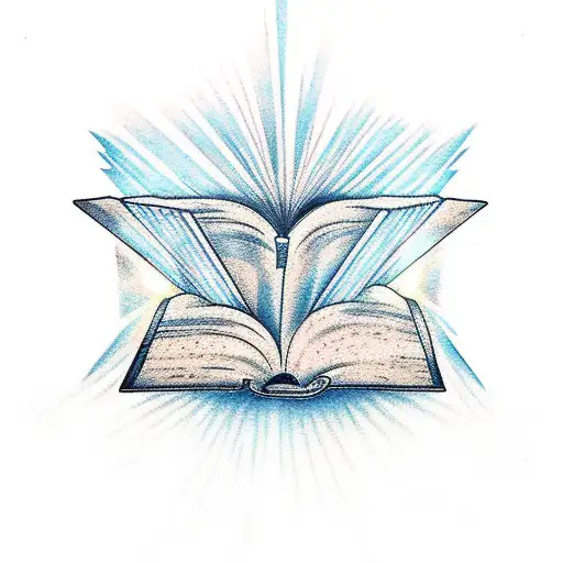 A Tattoo Of An Open Book With Rays Of Light Bursting Out Of It