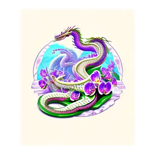 Orchids With Bone Serpent Dragon Warp Around Them