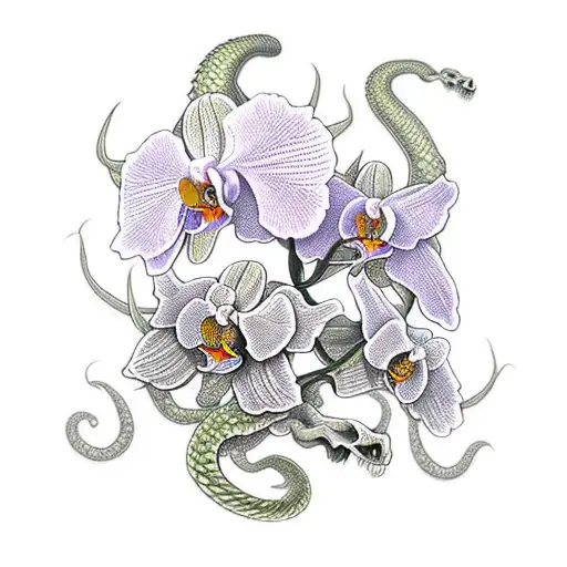 Orchids With Bone Serpent Dragon Warp Around Them