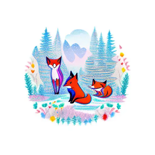 Happy Foxes Forest Colorful