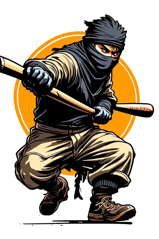 Ninja Swinging A Baseball Bat