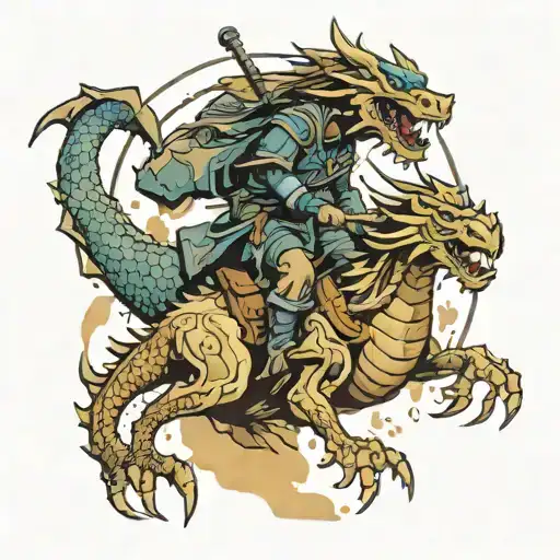 A Futuristic Samurai Riding A Dragon Through A Post-apocalyptic Wasteland
