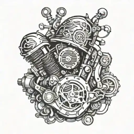 A Motorcycle Engine Designed With Indian Tribal Motifs And Underwater Sea Creatures