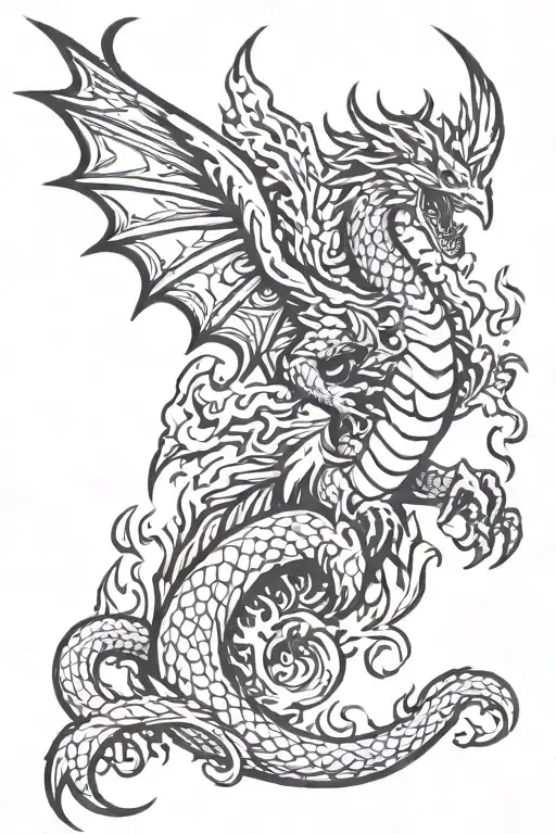 Fenix Bird In The Flames Of A Dragon