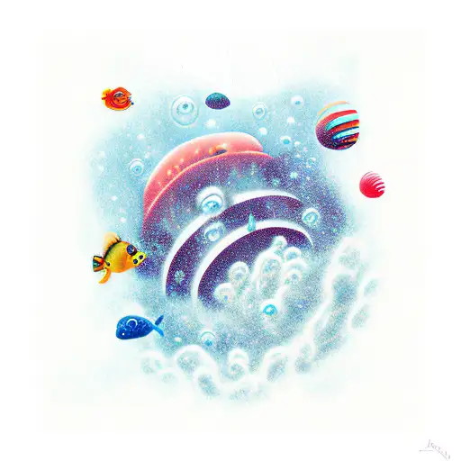 Underwater Galaxy Scene With Scuba Diver Exploring