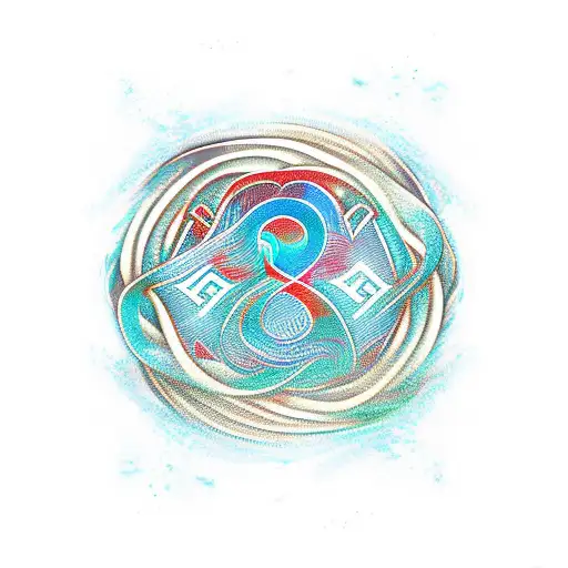 Abstract Ocean Waves Intertwined With Norse Symbols