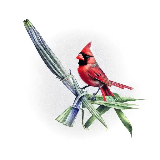 Cardinal Sitting On Corn Stalk