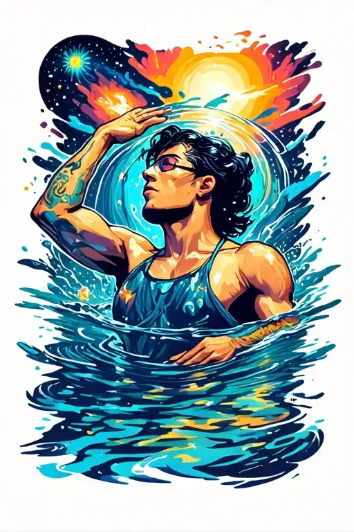 Swimmer Surrounded By Galaxy