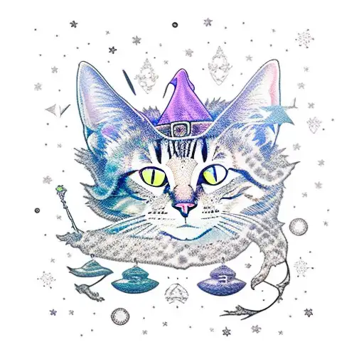 A Witchcraft Inspired Tattoo Featuring A Mystical Cat Surrounded By Constellations