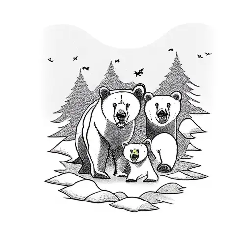 Half Sleeve Bear Family And Landscape
