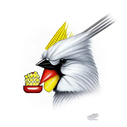 Cardinal With Corn Cob In Mouth