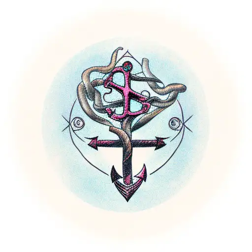 Circle Tattoo Of Tree With Roots Forming An Anchor