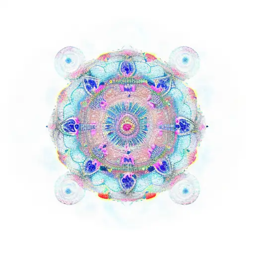 Cosmic Mandala Incorporating Elements Of Space And Crystals