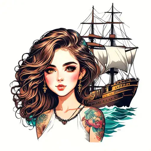 Beautiful Girl With A Ship