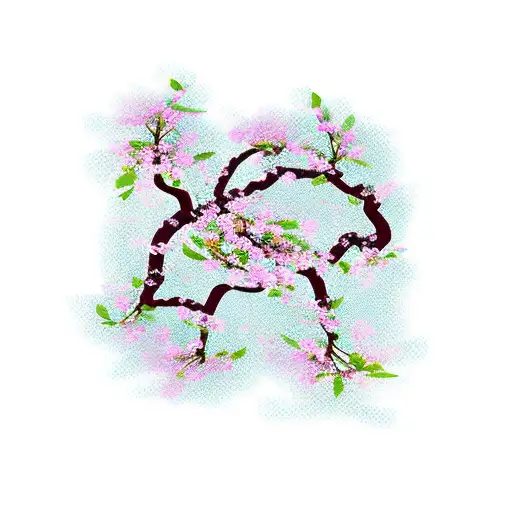 A Japanese Cherry Blossom Tree Intertwined With A Martial Arts Symbol