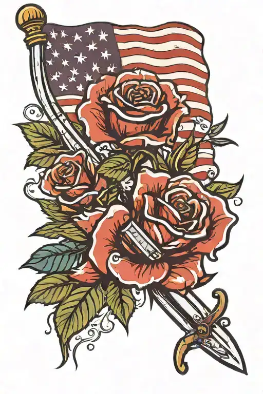 Roses Usa Flag With Marines Commando Dagger Combined