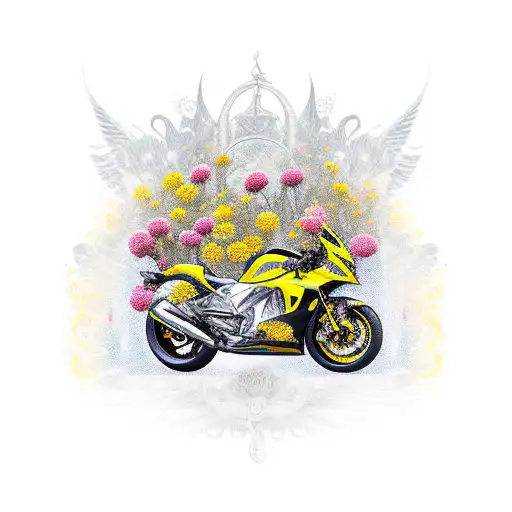 Yellow Motorcycle With Coronation Flowers As A Background