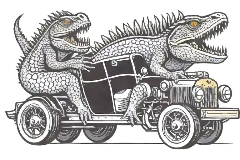 Iguana Driving A Hot Rod Car