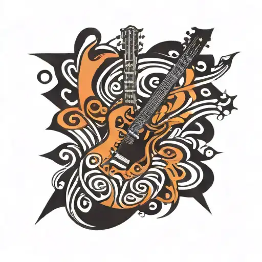 Tribal Design Backgruound And Guitar Surrounded