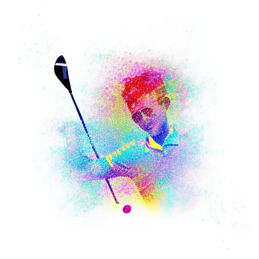 An Abstract Design Incorporating Golf Clubs And Dancing Silhouettes In A New-school Style