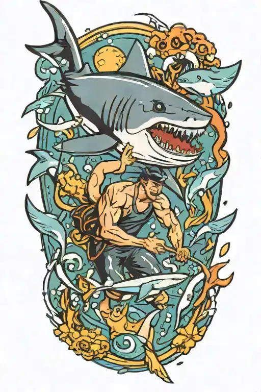 Swimming Athlete And Shark