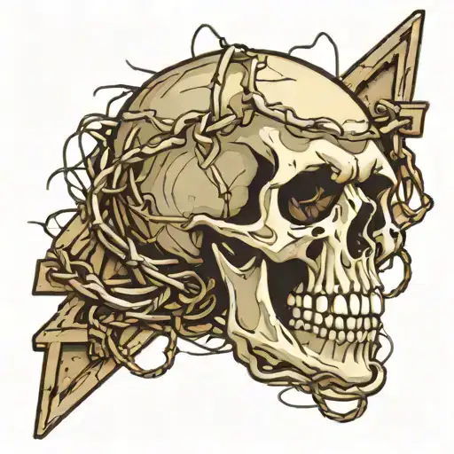 Skull With Barbed Wire Wrapped
