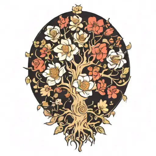Family Tree With Each Flower Representing