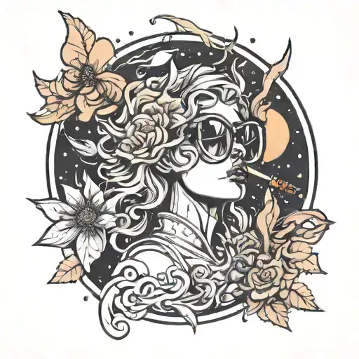 Angel Smoking A Flower With Sunglasses On And A Universe Around Her Head