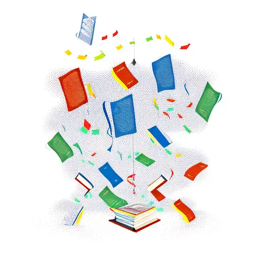 A New-school Design Of A Concert Scene With Books Flying In The Air Like Music Notes