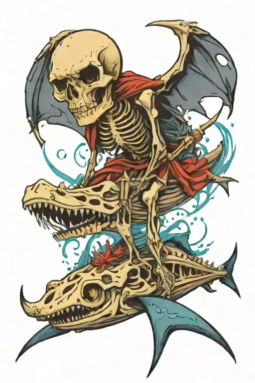 Skeleton Standing On A Manta Ray Pulling Its Reins Underwater