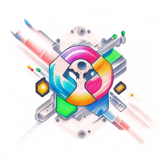 Color Sketch Of A Tattoo On The Hand In The Style Of Mechanics-bio With Microelectronic Components