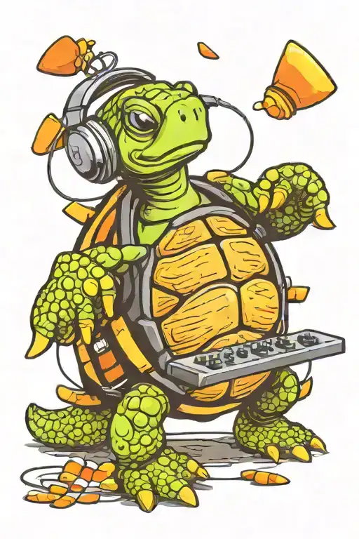 A Turtle Wearing Headphones Listening To Music While Surrounded By Candy Corn