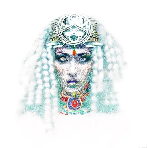 Warrior Queen With Curly Hair North African Features And Traditional Clothes