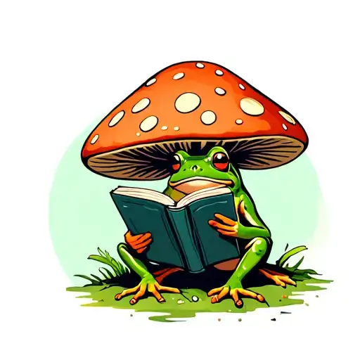 Frog Reading A Book Under A Mushroom