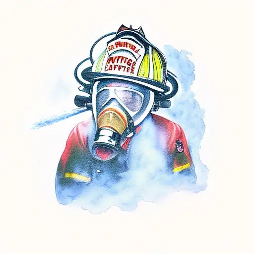 A Firefighter Battling A Wildfire With A Watercolor Background Of A Lush Forest