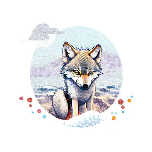 A Small Wolf On The Beach Under The Sun And Heading Towards The Waves