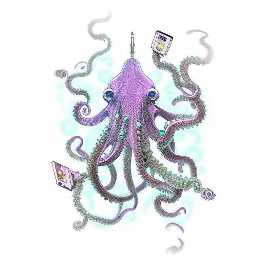 A Robotic Octopus Tattoo Incorporating Elements Of Manga And Electronics