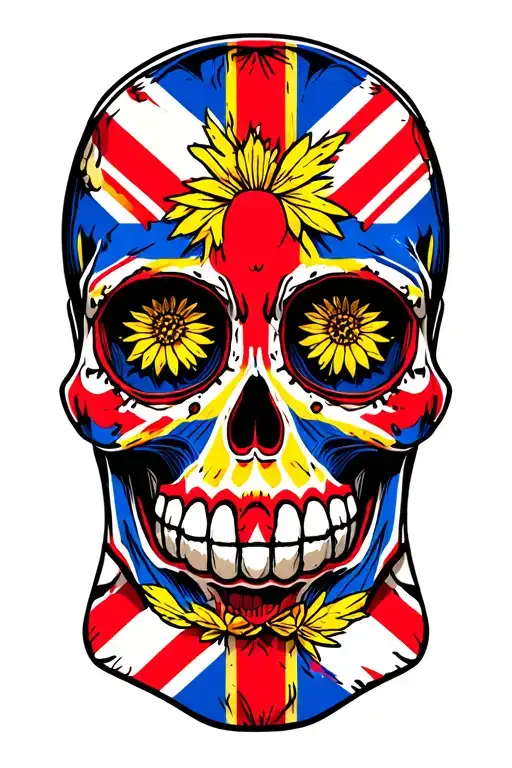 Colombia And Union Jack Colour Sugar Skull Cyber Sigilism