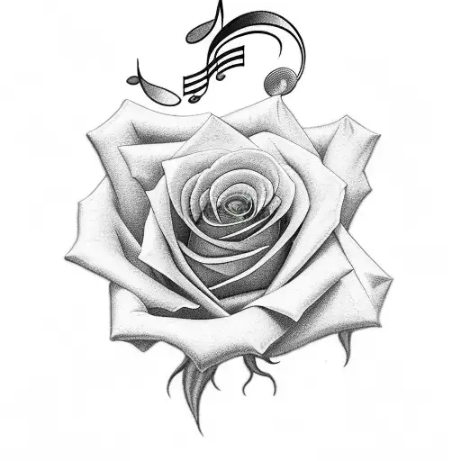 Rose With Music Symbol For An Aria
