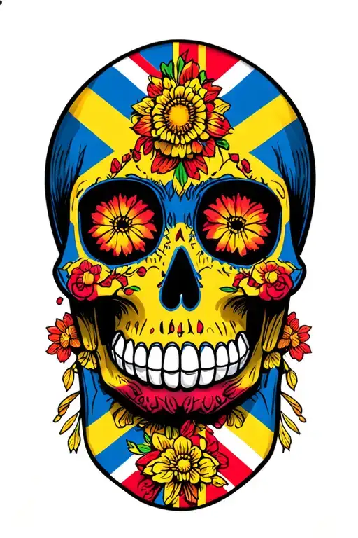 Colombia And Union Jack Colour Sugar Skull