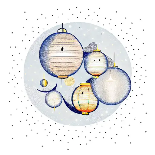 Moon With Lanterns In A Constellation Of Stars