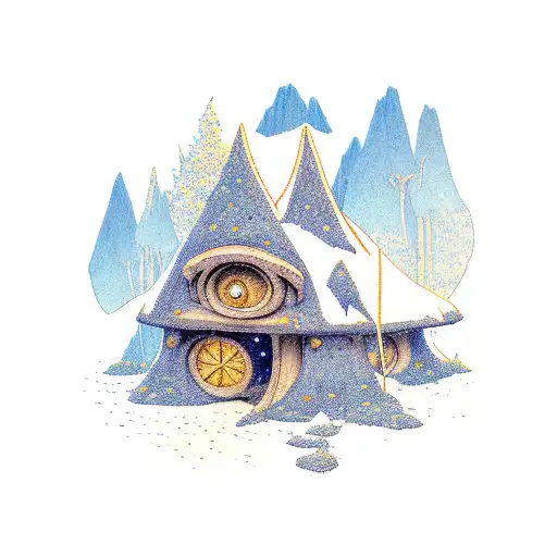 A Hobbit House Nestled In The Woods With A Galaxy Sky Background