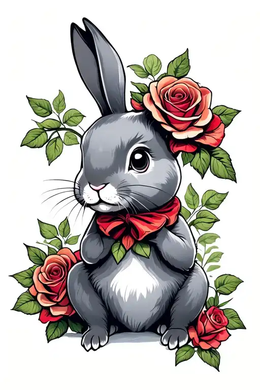 Baby Rabbit Back Siting Rounded Roses