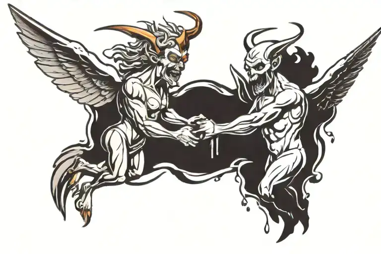 Angel Vs Demon With Water Between Them