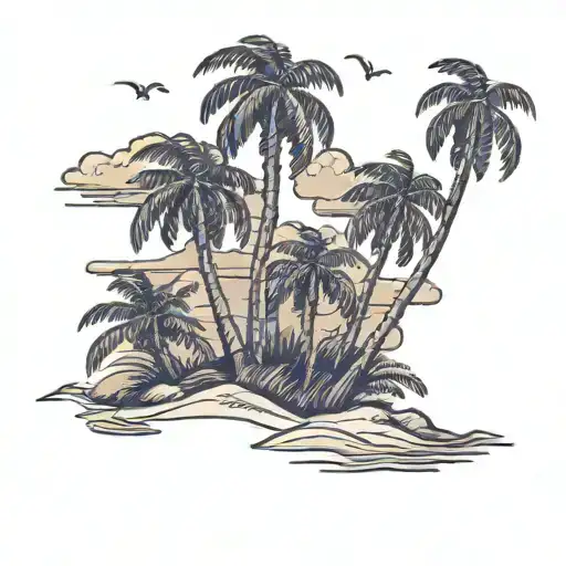 Two Palms On Beach 70S