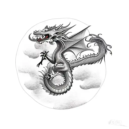 A Dragon Riding A Motorbike Through A Fiery Landscape