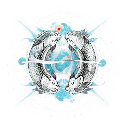 Yin And Yang Koi Fishes In Cyberpunk Style